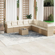 10-piece Lounge Set with Cushions Poly Rattan Beige