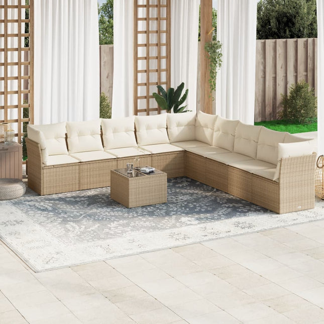 10-delige Loungeset met kussens poly rattan beige beige and cream