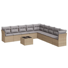 10-delige Loungeset met kussens poly rattan beige Beige en grijs