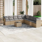 10-delige Loungeset met kussens poly rattan beige Beige en grijs