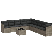 10-delige Loungeset met kussens poly rattan grijs Grijs Met tafel