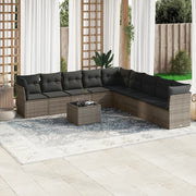 10-piece Lounge Set with Cushions Poly Rattan Grey
