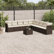10-piece Lounge Set with cushions poly rattan brown