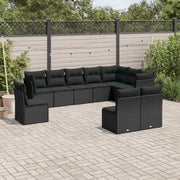 10-piece Lounge Set with cushions poly rattan black