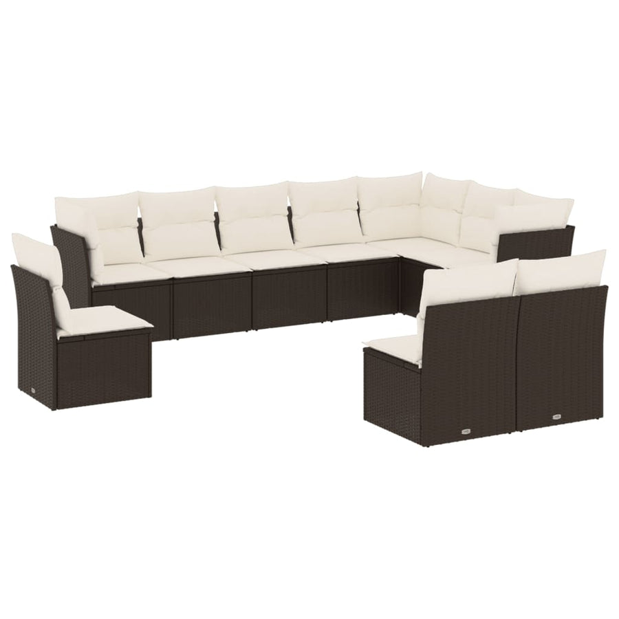 10-delige Loungeset met kussens poly rattan zwart Zwart en crème