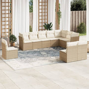10-piece Lounge Set with Cushions Poly Rattan Beige