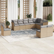 10-piece Lounge Set with Cushions Poly Rattan Beige