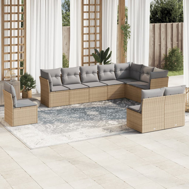 10-Delige Loungeset Met Kussens Poly Rattan Beige