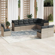 Loungeset 10-delig poly rattan lichtgrijs