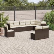 10-piece Lounge Set with cushions poly rattan brown