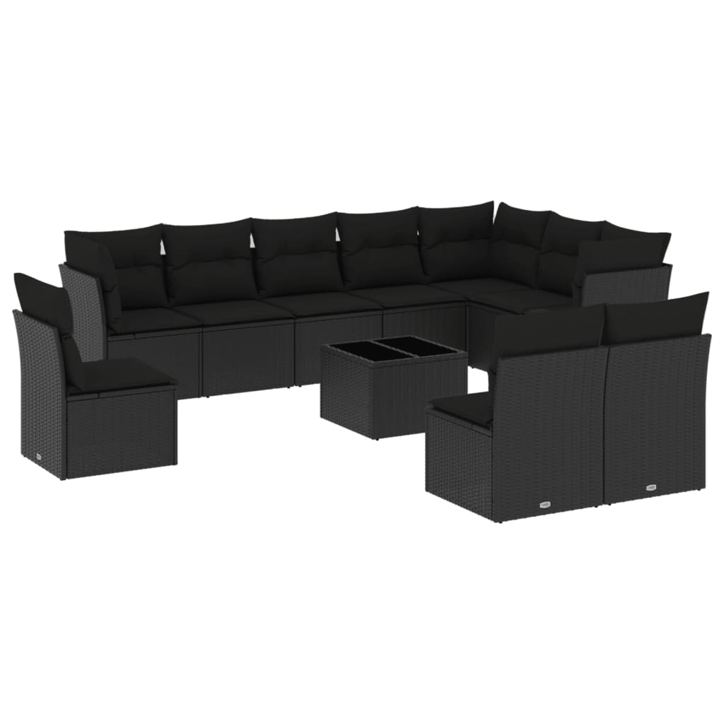 -Delige Loungeset Met Kussens Poly Rattan Zwart Met tafel