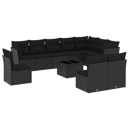-Delige Loungeset Met Kussens Poly Rattan Zwart Met tafel