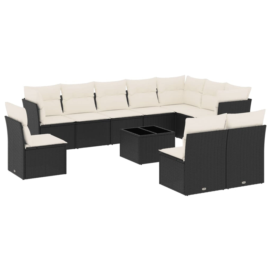 Loungeset met kussens poly rattan Zwart en crème Met tafel