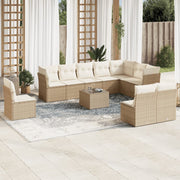 11-piece Garden Furniture Set with Cushions, Poly Rattan, Beige