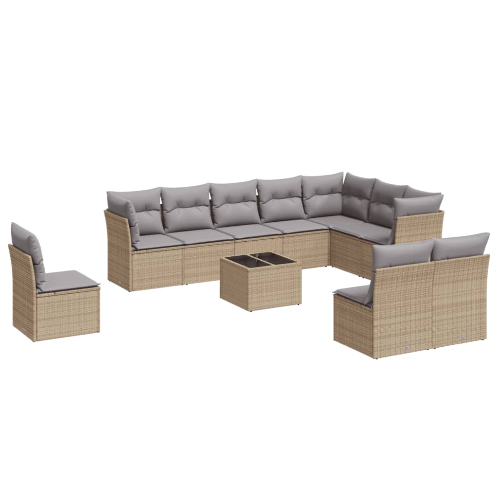 11-Delige Tuinset Met Kussens Poly Rattan Beige