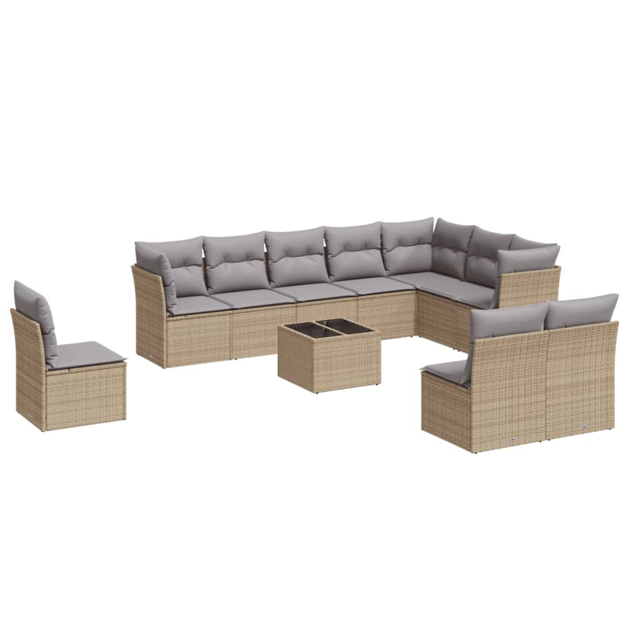 11-Delige Tuinset Met Kussens Poly Rattan Beige