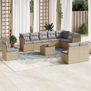 11-piece Garden Furniture Set with Cushions, Poly Rattan, Beige