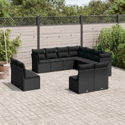 11-piece Lounge Set with Cushions Poly Rattan Black
