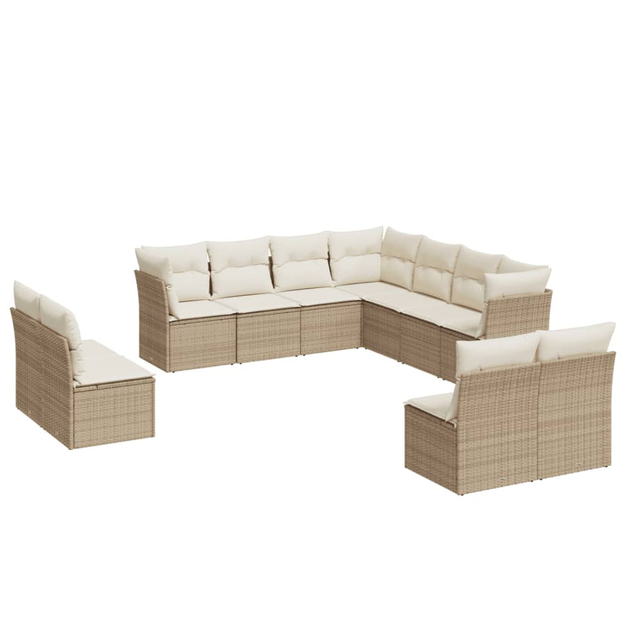 11-Delige Tuinset Met Kussens Poly Rattan Beige