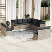 Loungeset poly rattan lichtgrijs 11-delig