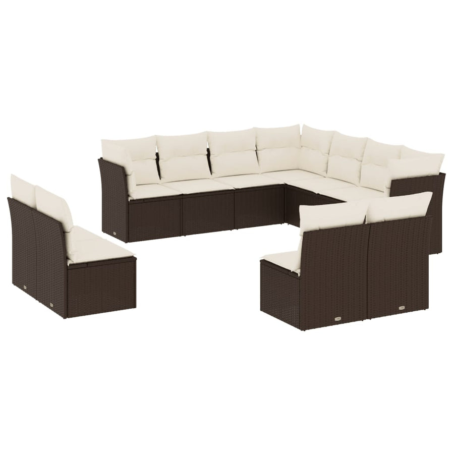 11-Delige Loungeset Met Kussens Poly Rattan Bruin