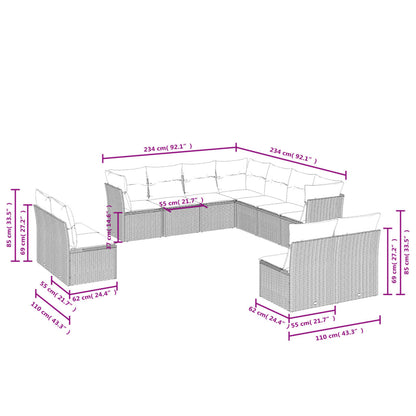 11-Delige Loungeset Met Kussens Poly Rattan Bruin