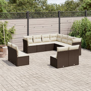 11-Piece Rattan Lounge Set with Cushions Brown