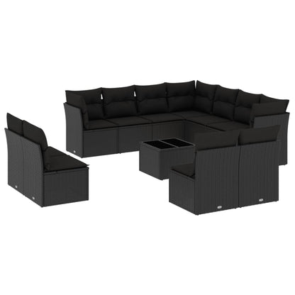 12-Delige Loungeset Met Kussens Poly Rattan Zwart