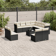 12-piece lounge set with cushions poly rattan black