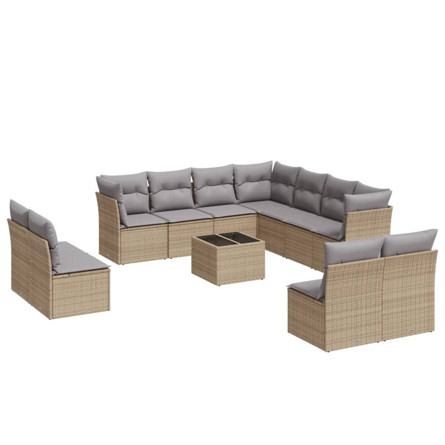 12-Delige Loungeset Met Kussens Poly Rattan Beige