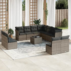 12-Delige Loungeset Met Kussens Poly Rattan Grijs