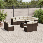 12-piece Lounge Set with Cushions Poly Rattan Brown