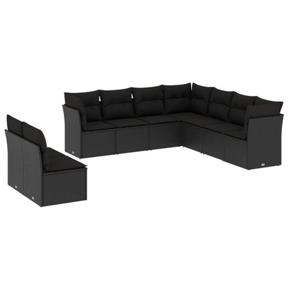 9-Delige Loungeset Met Kussens Poly Rattan Zwart