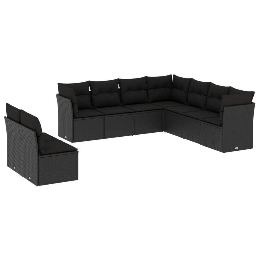 9-Delige Loungeset Met Kussens Poly Rattan Zwart