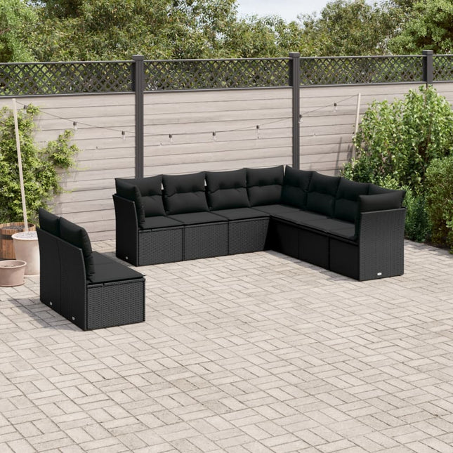 9-Delige Loungeset Met Kussens Poly Rattan Zwart