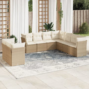 Loungeset poly rattan 9-delig beige