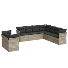 9-delige Loungeset met kussens poly rattan lichtgrijs