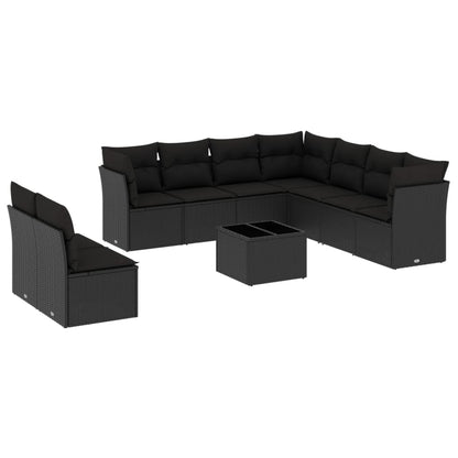10-Delige Loungeset Met Kussens Poly Rattan Zwart