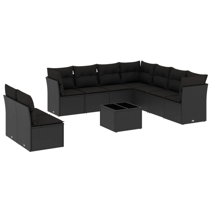 10-Delige Loungeset Met Kussens Poly Rattan Zwart