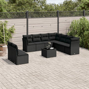 10-piece Loungeset with Cushions Poly Rattan Black