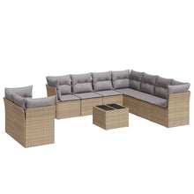 10-delige Loungeset met kussens poly rattan beige Beige en grijs Zonder tafel