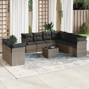 10-piece Lounge Set with Cushions Poly Rattan Grey