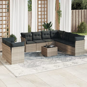 10-piece Lounge Set with Cushions Poly Rattan Light Grey