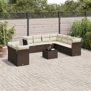 10-piece Lounge Set with cushions poly rattan brown