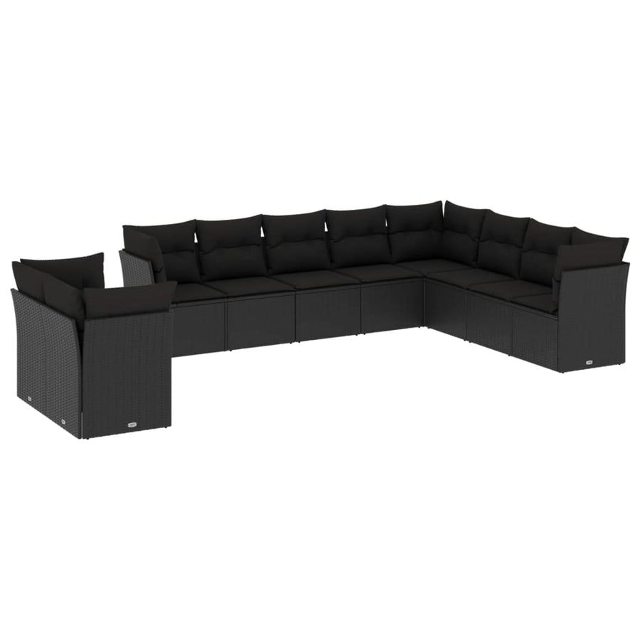 10-delige Loungeset met kussens poly rattan zwart Zwart Zonder tafel