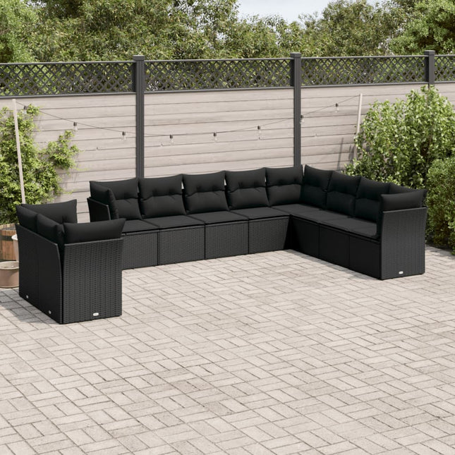 10-delige Loungeset met kussens poly rattan zwart Zwart Zonder tafel