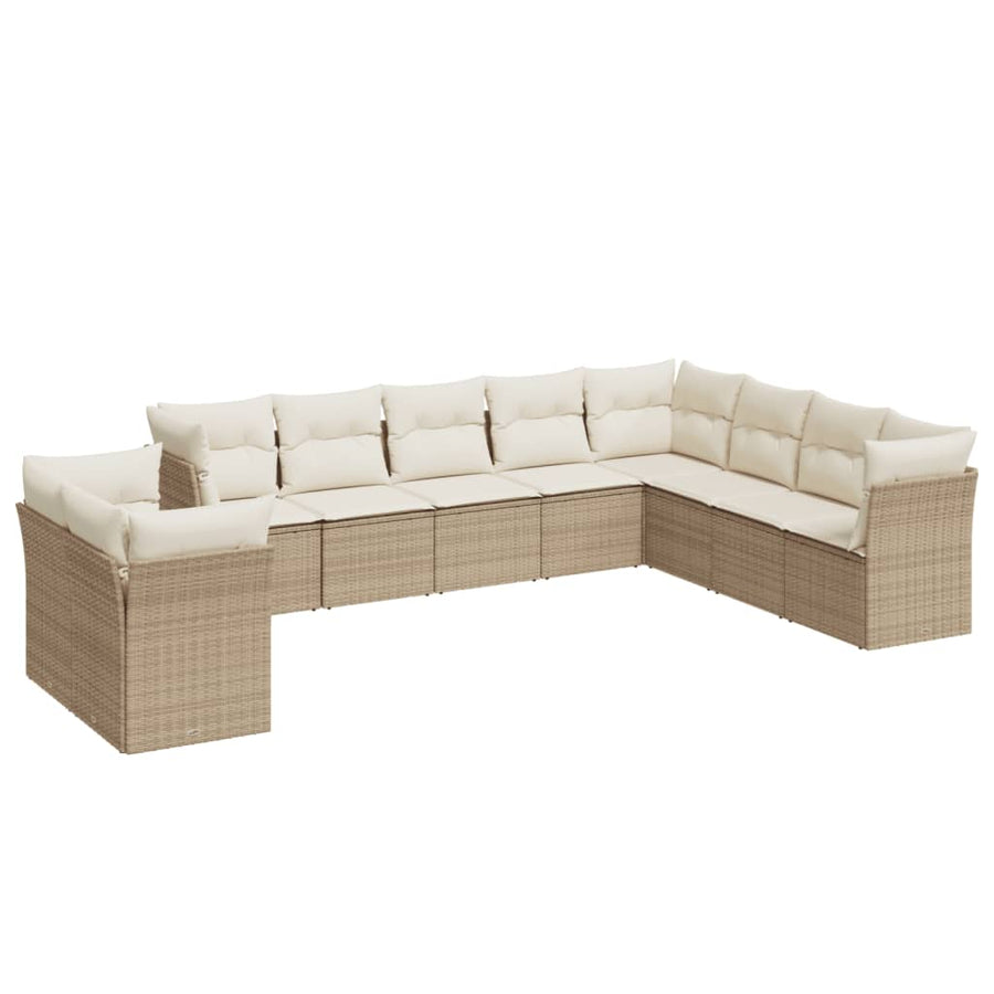 10-Delige Loungeset Met Kussens Poly Rattan Beige