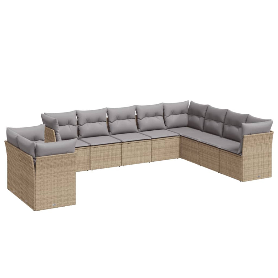 10-Delige Loungeset Met Kussens Poly Rattan Beige