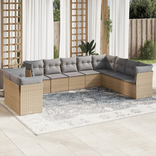 10-Delige Loungeset Met Kussens Poly Rattan Beige