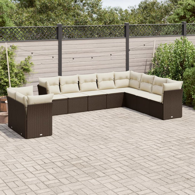 10-Delige Loungeset Met Kussens Poly Rattan Bruin